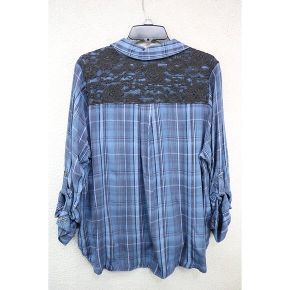 Lane Bryant Long Roll Tabbed Sleeve Button Up Plaid Top-Lace-Size 18/20 - Picture 11 of 13